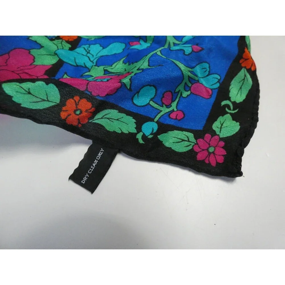 Vintage Japan Hand Rolled Silk Scarf Bright Multicolored Floral Black 30